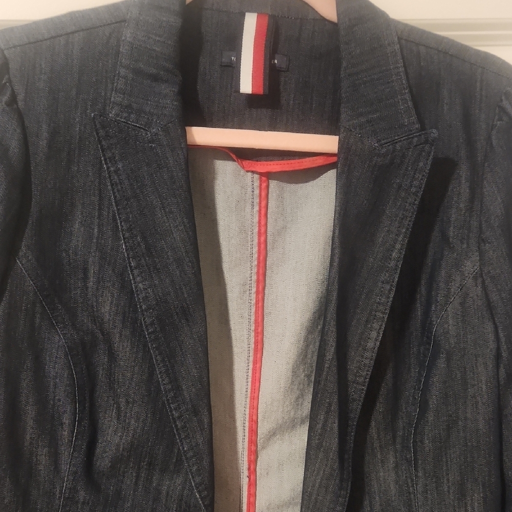 Tommy Hilfiger Classic Fitted Dark Blue Denim Blazer with Button Sleeves Size M - Picture 5 of 6
